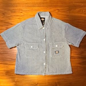 Women's Hickory Stripe Cropped Work Shirt Medium